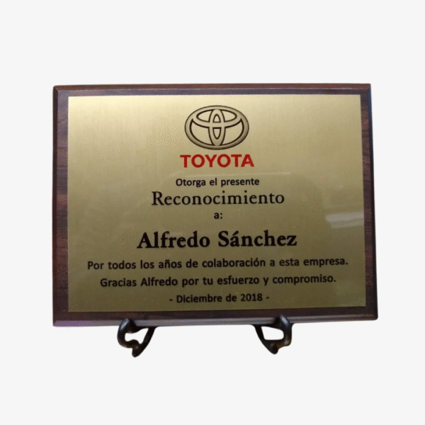 Plaqueta Aluminio - Oro personalizada 30cm x 22cm (Total)