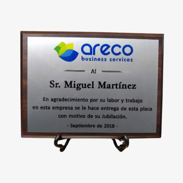 Plaqueta Aluminio - Plata personalizada 20cm x 15 cm (Total)
