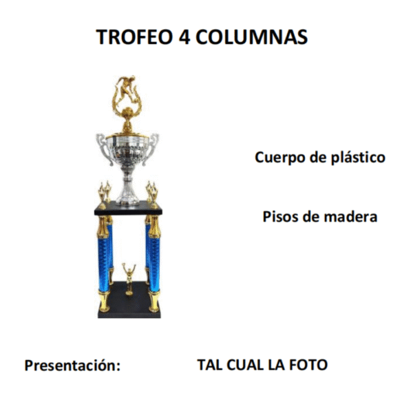 Trofeo 4 Columnas 2 Pisos Base Madera - 60cm