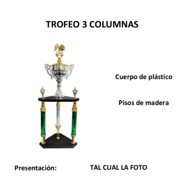 Trofeo 3 Columnas 2 Pisos Base Madera - 70cm